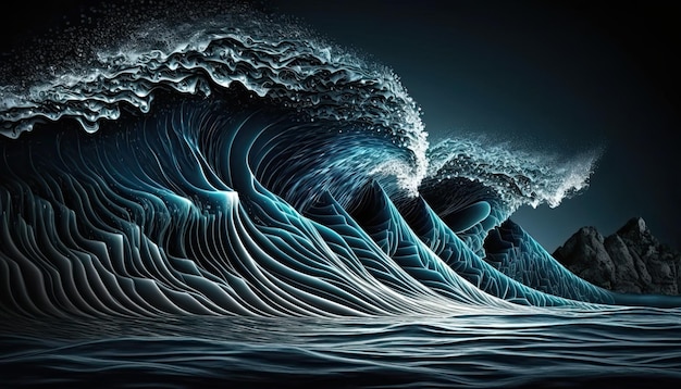 Uma onda está no oceano e está prestes a ser lavada.