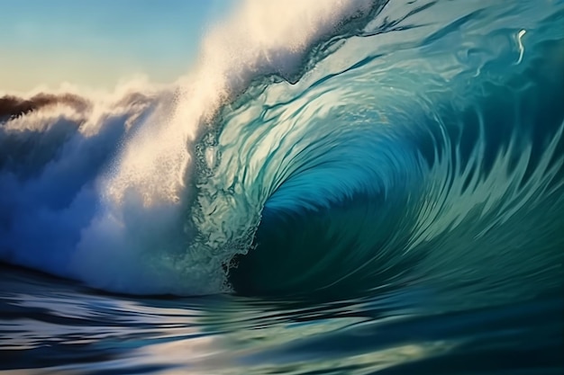 Uma onda está prestes a cair no oceano.