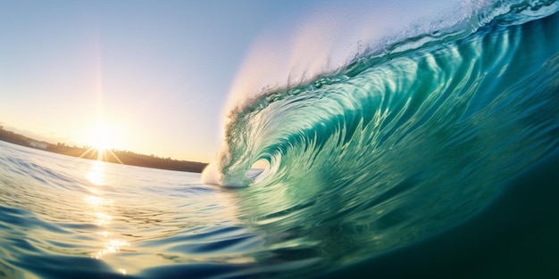 Uma onda está prestes a cair no oceano.