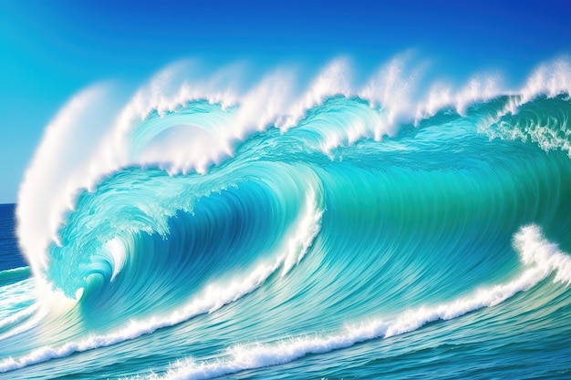 Uma onda no oceano com um fundo azul