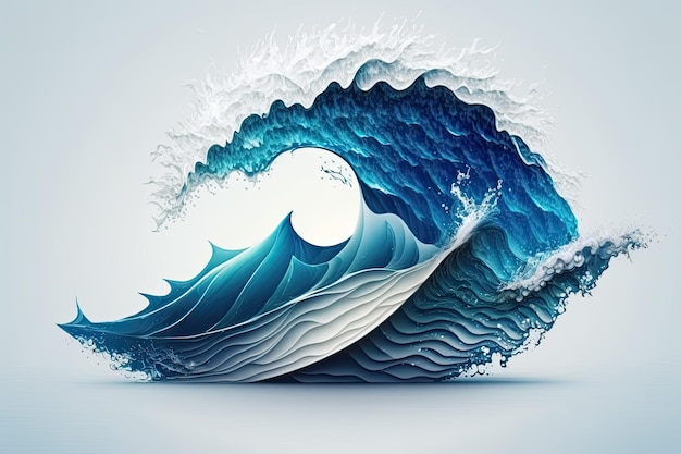 Uma ondulação nas ondas dos oceanos Ondas brancas do oceano rolam com um lábio curvo
