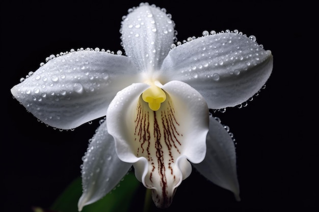 Uma orquídea branca com gotas de água sobre ela