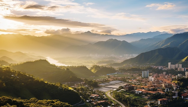 Uma ótima foto geográfica da Colômbia melhor vista do drone ao nascer do sol Texturas realistas e detalhes