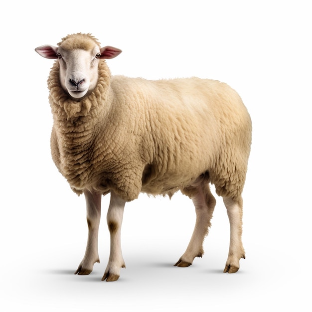 Uma ovelha branca isolada em um fundo branco gado animais de fazenda domésticos