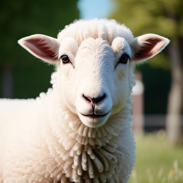 Uma ovelha com rosto branco e nariz preto está parada em um campo.