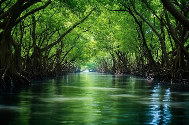 Foto uma pacífica floresta de mangue com cursos de água sinuosos numa ilha remota