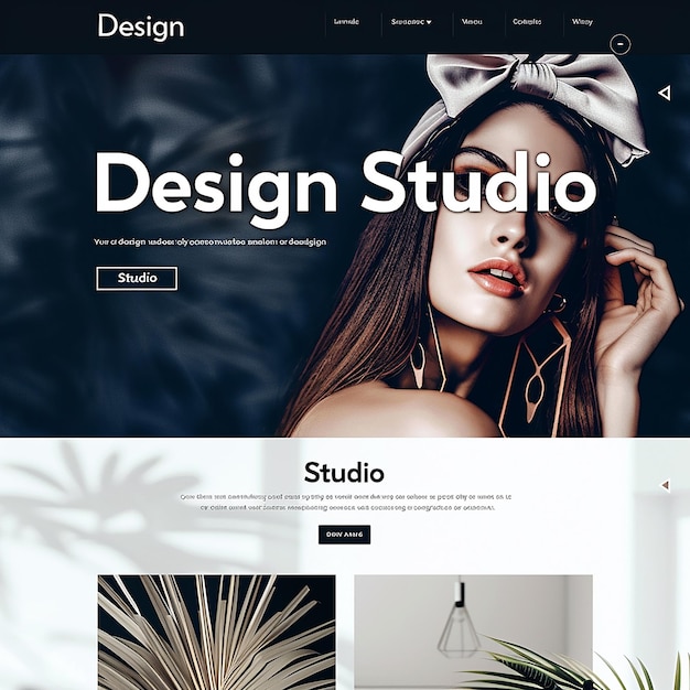 uma página de chegada completa sofisticada com a palavra "Design Studio para um portfólio"