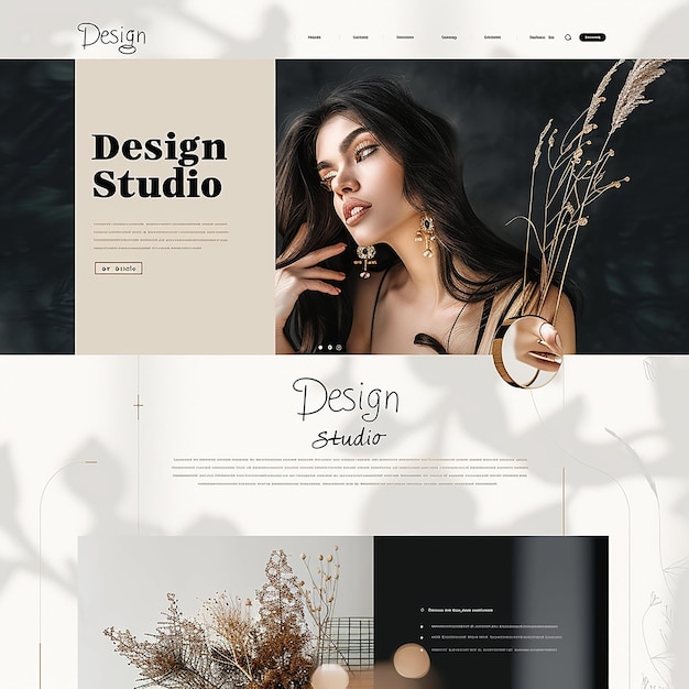 uma página de chegada completa sofisticada com a palavra "Design Studio para um portfólio"