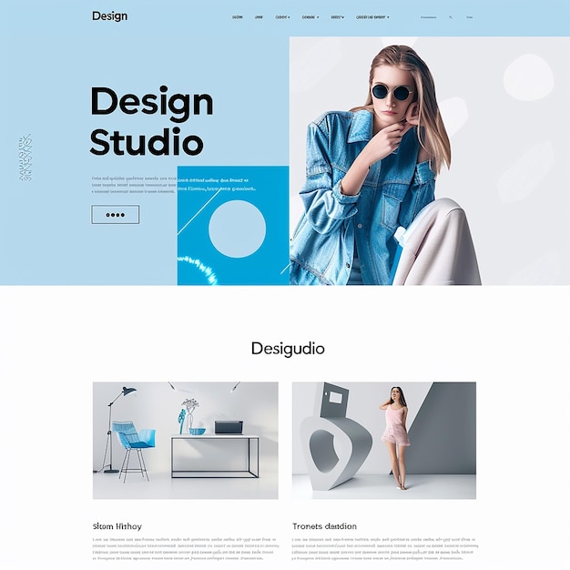 uma página de chegada completa sofisticada com a palavra "Design Studio para um portfólio"