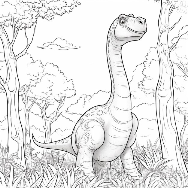 uma página de colorir de um dinossauro na selva generativo ai