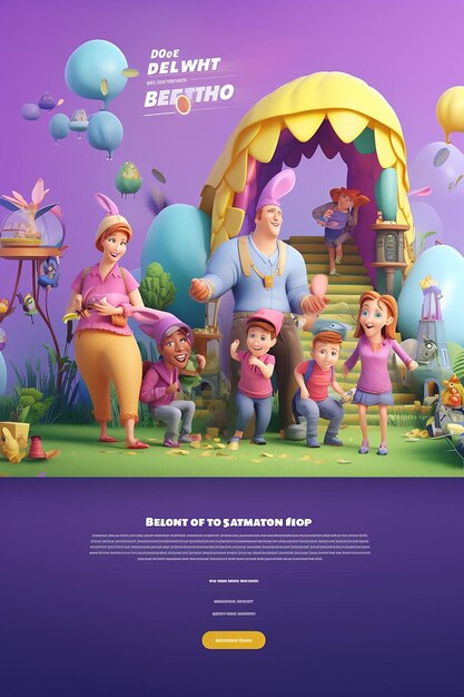 Uma página de destino para negócios de eventos 3D personagens de Páscoa para crianças e família