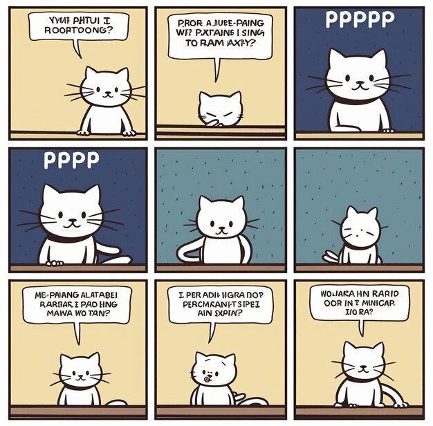 Uma página de quadrinhos com um gato a dizer que é um quadrinho.