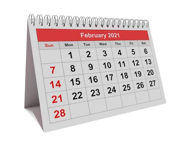 Uma página do calendário mensal anual - mês de fevereiro de 2021