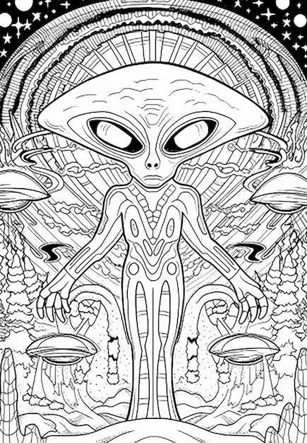 Desenhos animados aliens conjunto para livro de colorir fotomural •  fotomurais galáctico, ficção científica, coloração