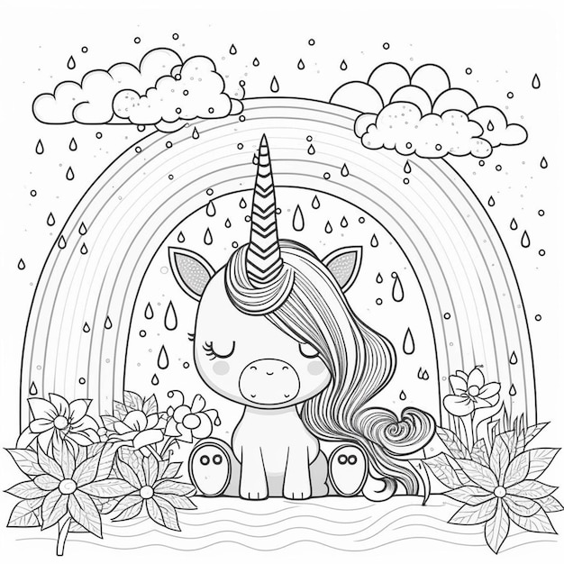 Unicórnio no meio de um campo de girassóis - Unicórnios - Coloring Pages  for Adults