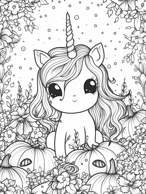 Unicórnio no meio de um campo de girassóis - Unicórnios - Coloring Pages  for Adults