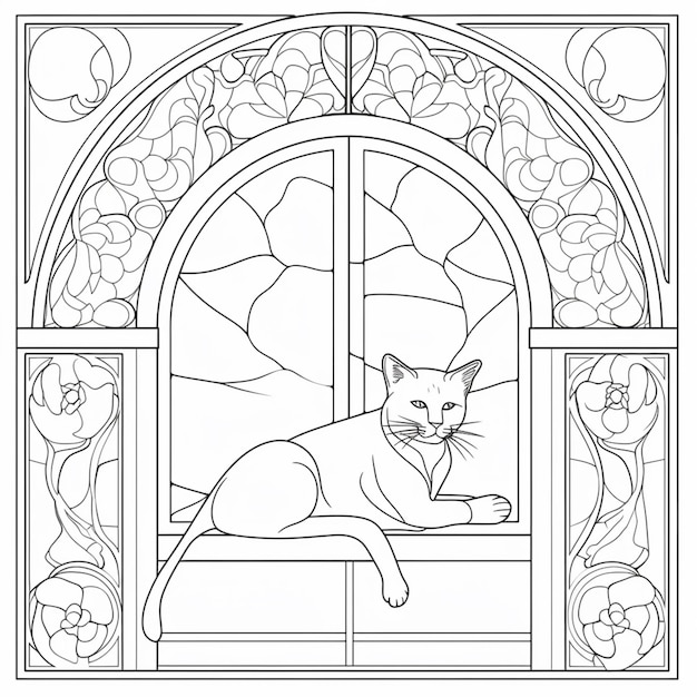 Desenho de gato na janela para colorir