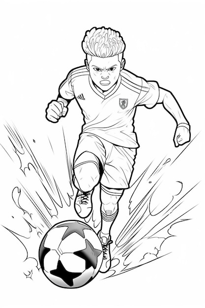 Foto uma página para colorir de um jogador de futebol chutando uma bola gerativa de ia