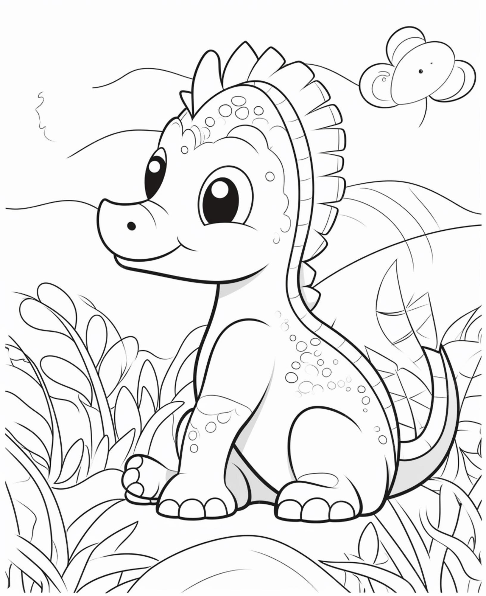 Desenho Para Colorir dinossauro na grama - Imagens Grátis Para