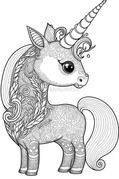 Unicórnio no meio de um campo de girassóis - Unicórnios - Coloring Pages  for Adults