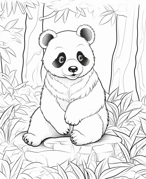 Desenho de pandas na selva para colorir