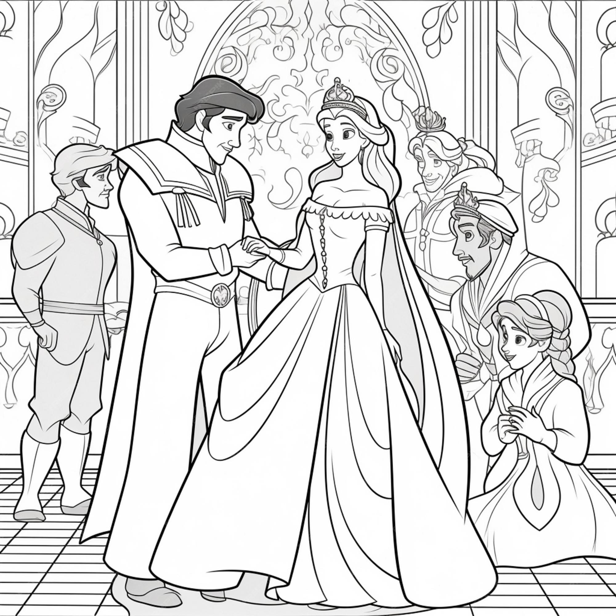 Desenhos para colorir de desenho de um príncipe com uma princesa para  colorir 