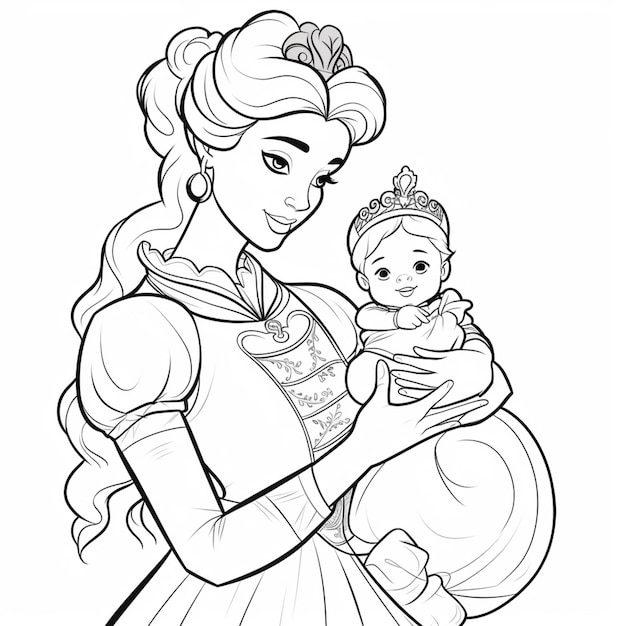 Página para colorir com princesa ilustração ai generativexa