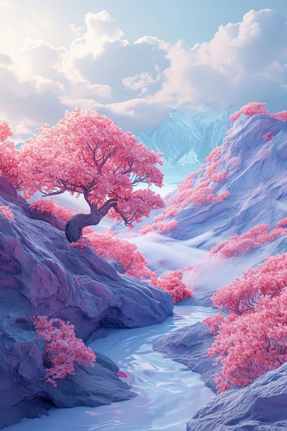 uma paisagem abstrata 3D simbolizando a chegada da primavera