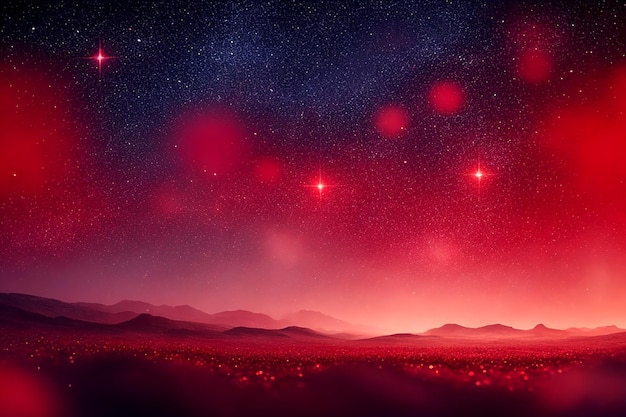 Uma paisagem abstrata de estrelas vermelhas cintilantes com um efeito bokeh sonhador AI_Generated