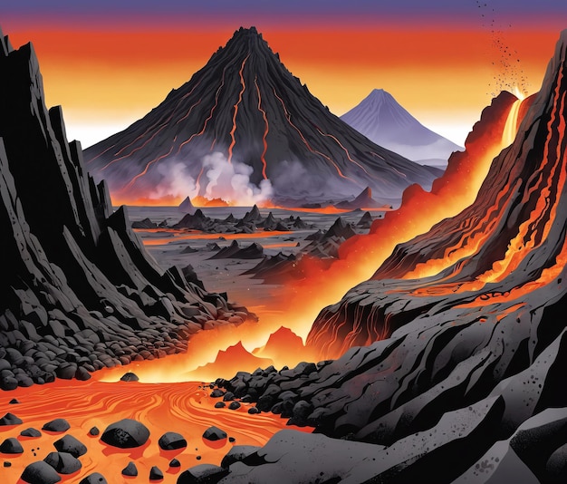 uma paisagem com lava e lava