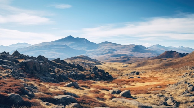 Uma paisagem com montanhas ao fundo