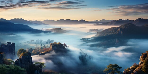 Foto uma paisagem com montanhas e nuvens