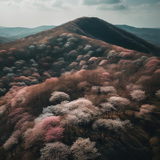 Foto uma paisagem de árvores com flores cor de rosa em primeiro plano