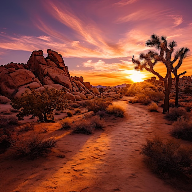 Foto uma paisagem de deserto com uma paisagem de deserto e uma paisagem de deserto com uma paisagem de deserto e palmeiras.