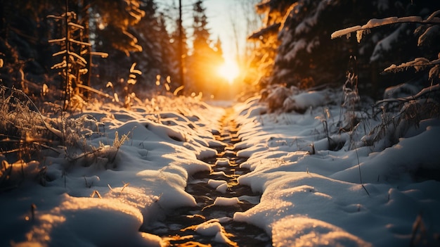 Uma paisagem de inverno maravilhosa com muita neve