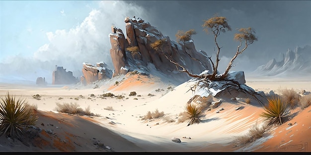 Uma paisagem de miragem distante vista do deserto