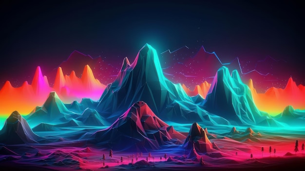 Uma paisagem de montanha colorida com um céu de arco-íris Generative ai