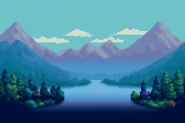 paisagem de montanhas com pixel art. ilustração vetorial. 11508050