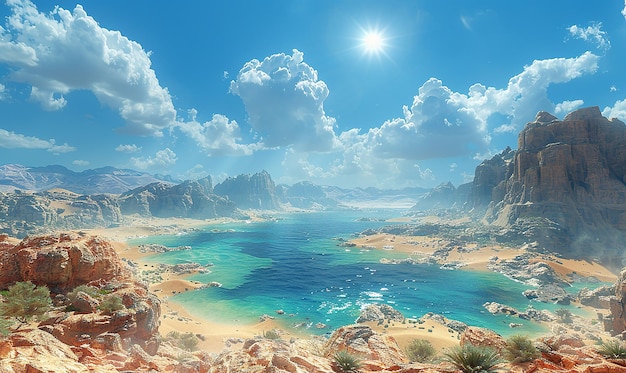 Uma paisagem desértica beijada pelo sol com rochas imponentes