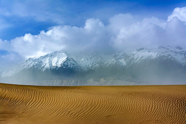 Uma paisagem desértica com montanhas ao fundo