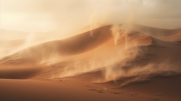Uma paisagem desértica durante uma tempestade de areia