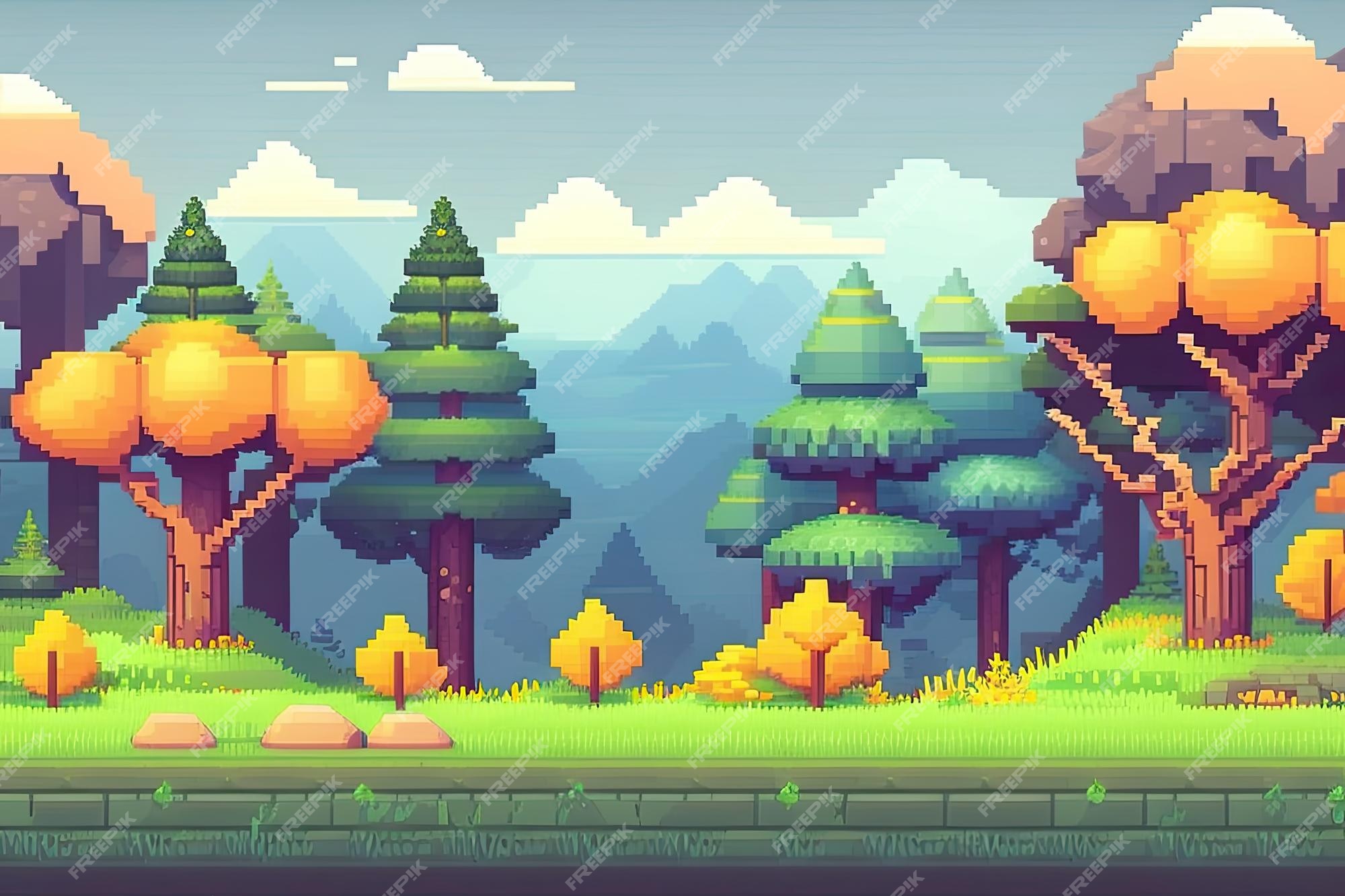 paisagem de montanhas com pixel art. ilustração vetorial. 11508050