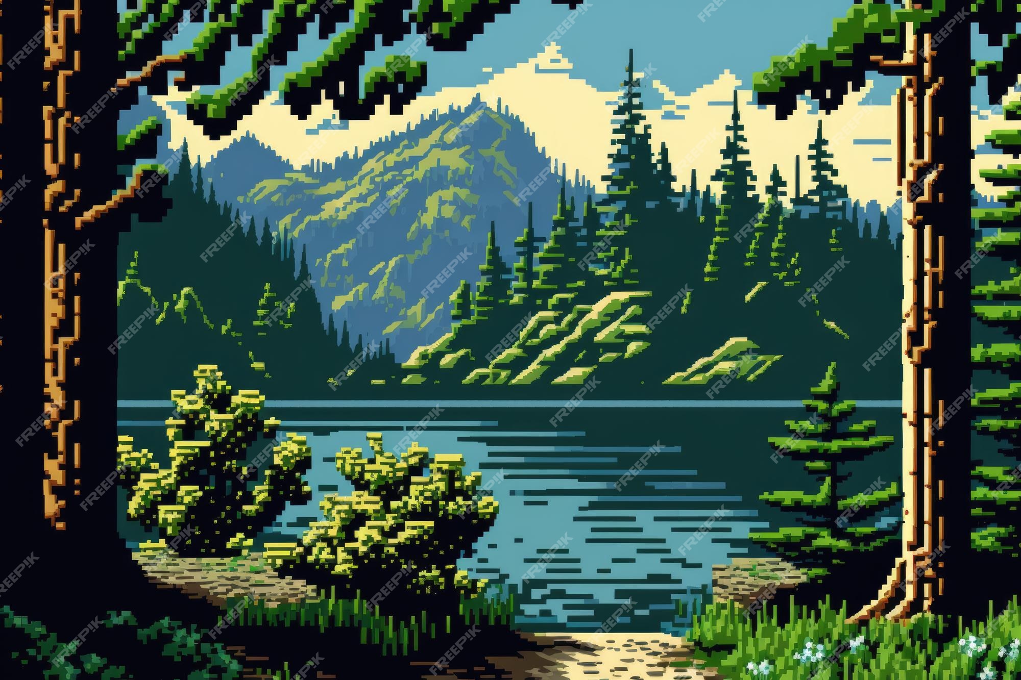 paisagem de montanhas com pixel art. ilustração vetorial. 11508050