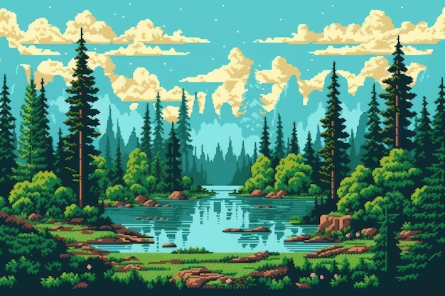 paisagem de montanhas com pixel art. ilustração vetorial. 11508050