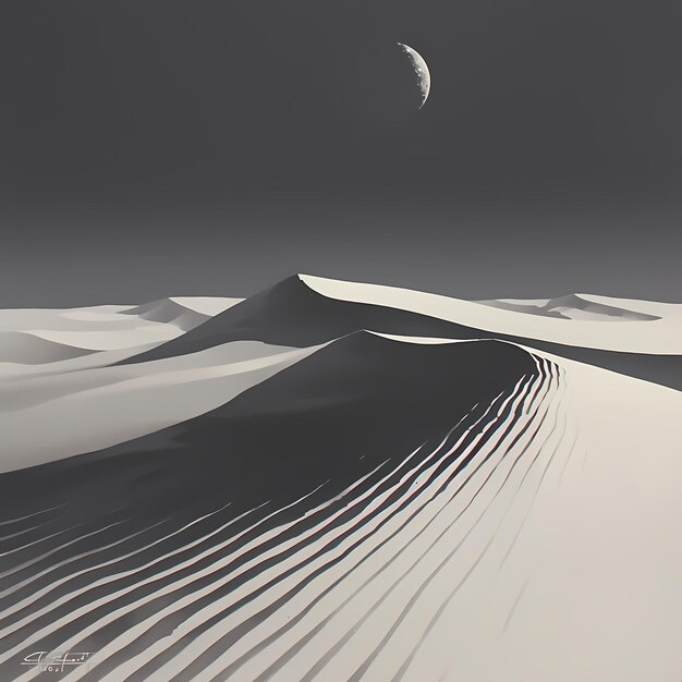 Uma paisagem fascinante de dunas de areia à luz da lua