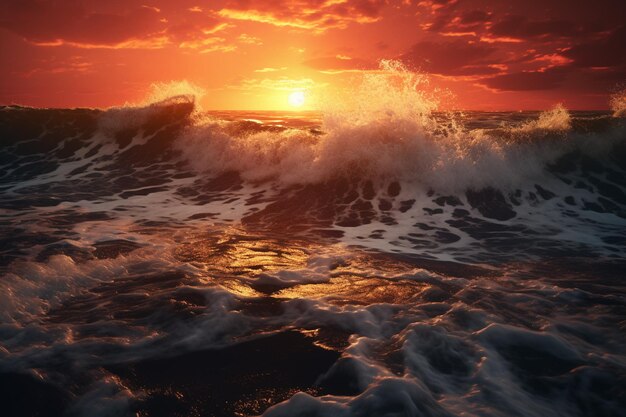 Foto uma paisagem marítima dramática com ondas quebrando sob um fi 00147 02