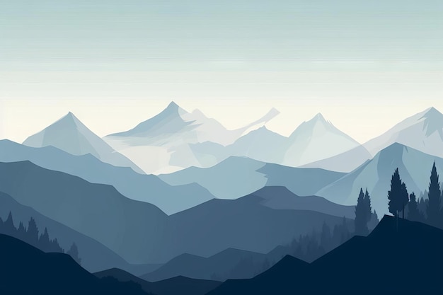 Uma paisagem montanhosa com um céu azul e montanhas ao fundo.