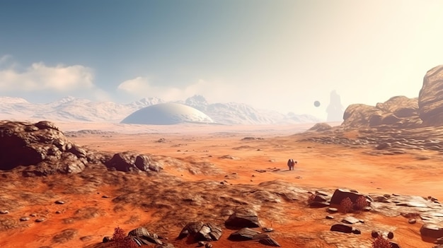 Uma paisagem no planeta Marte um deserto pitoresco no Planeta VermelhoGenerative AI
