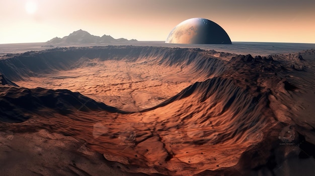 Foto uma paisagem no planeta marte um deserto pitoresco no planeta vermelhogenerative ai