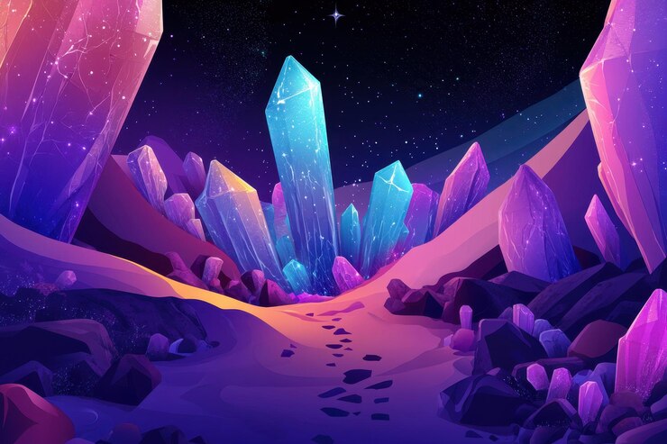 Foto uma paisagem noturna com cristais brilhantes